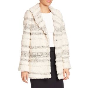 Cinq a Sept 5a7 Shaggy Boucle Tweed Faux Fur Boyfriend Jacket Coat Size Large